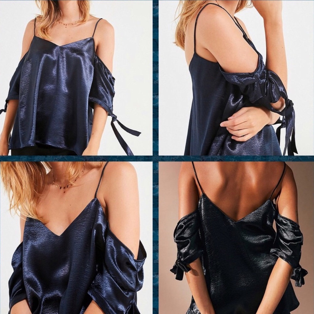 NWT Silence + Noise Chambray Cold-Shoulder Tie Top